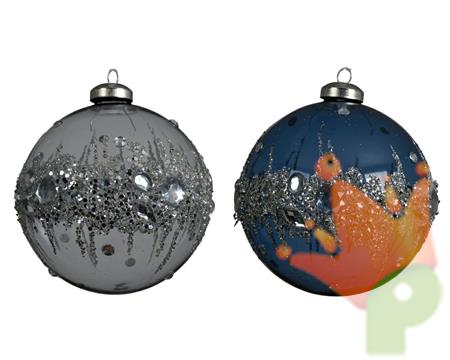 PALLINA PER ALBERO 10CM IN VETRO CON DECORO DIAMANTI