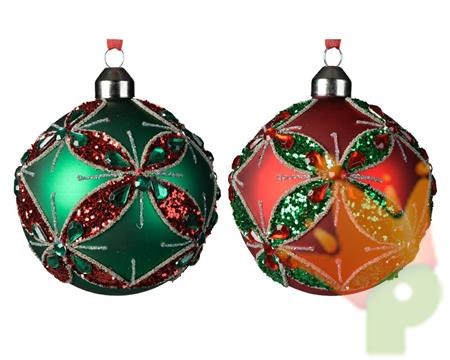 PALLINA PER ALBERO 8CM ROSSO/VERDE CON DECORI