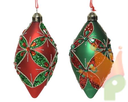 PENDENTI PER ALBERO 6X12CM ROSSO/VERDE CON DECORI