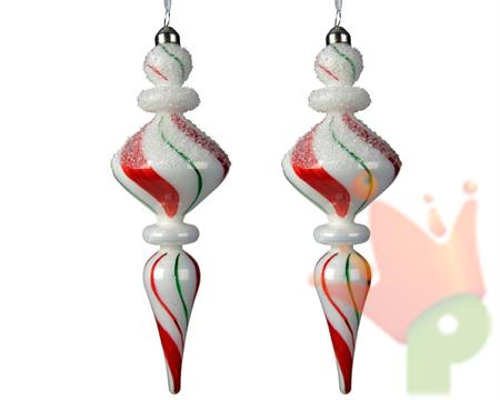 PENDENTI PER ALBERO 7X24CM BIANCO CON RIGHE ROSSO/VERDE