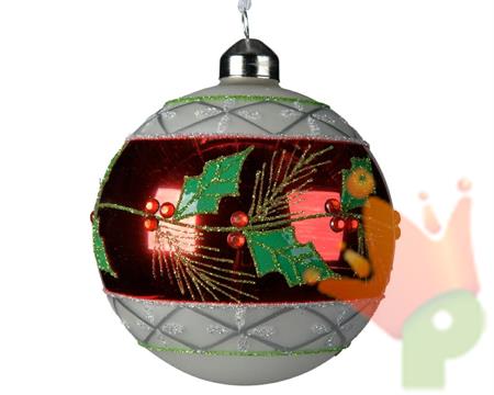 PALLINA PER ALBERO 10CM BIANCA CON DECORO STELLA DI NATALE