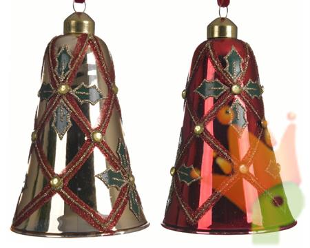CAMPANA PER ALBERO 7,5X11CM ORO/ROSSO DECORATA