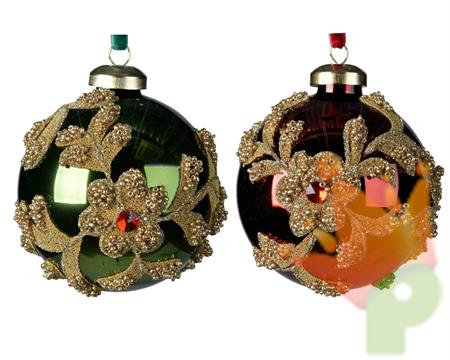 PALLINA PER ALBERO 8CM ROSSO/VERDE CON RICAMO
