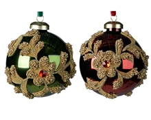 PALLINA PER ALBERO 8CM ROSSO/VERDE CON RICAMO