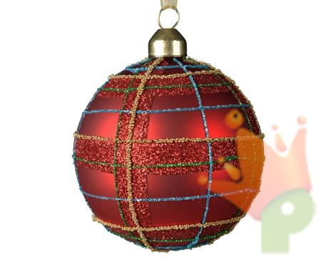 PALLINA PER ALBERO 8CM ROSSA CON DECORO