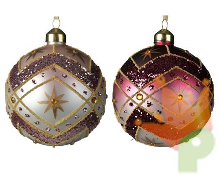 PALLINA PER ALBERO 10CM CHAMPAGNE/ROSA CON DECORO