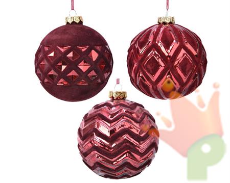 PALLINA DI NATALE ROSA DECORI VELLUTO 10 CM