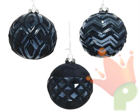 PALLINA DI NATALE BLU DECORI VELLUTATI 10 CM