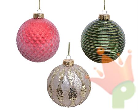 PALLINA DI NATALE VERDE/PERLA/ROSSO DECORATA 10 CM