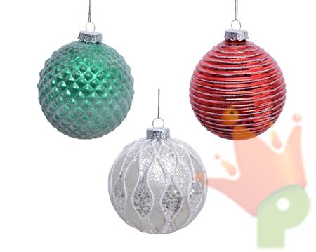 PALLINA DI NATALE BIANCO/VERDE/ROSSO DECORATA 10 CM
