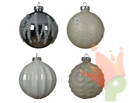 PALLINA DI NATALE 8CM BIANCO/ARGENTO