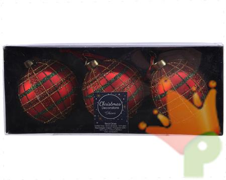 PALLINA DI NATALE ROSSA STILE SCOZZESE 8 CM