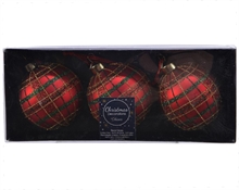 PALLINA DI NATALE ROSSA STILE SCOZZESE 8 CM