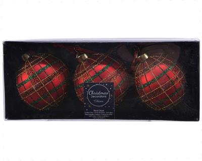 PALLINA DI NATALE ROSSA STILE SCOZZESE 8 CM