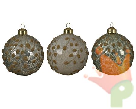 PALLINA PER ALBERO 8CM TORTORA/VERDE CON DECORO ORO