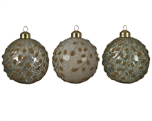 PALLINA PER ALBERO 8CM TORTORA/VERDE CON DECORO ORO