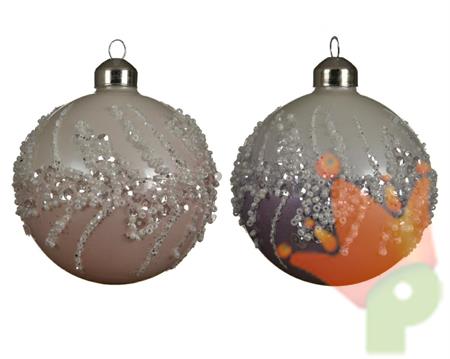 PALLINA DI NATALE 8CM ROSA/VIOLA CON DECORO