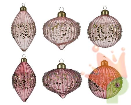 PENDENTE IN VETRO PER ALBERO CIPRIA/ROSA CON DECORI ORO