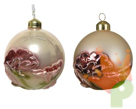 PALLINA DI NATALE ROSA CON FIORI BORDEAUX