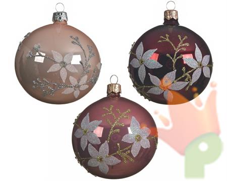 PALLINA PER ALBERO 8CM CIPRIA/ROSA/ROSSO SCURO CON DECORO FIORI