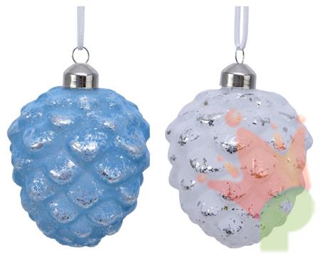 PALLINA DI NATALE FORMA PIGNA BIANCO CELESTE