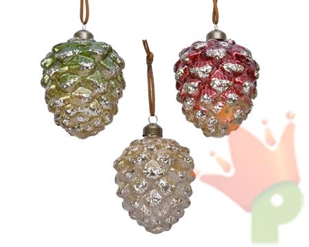 PIGNA PER ALBERO DI NATALE IN VETRO VERDE/MARRONE/ORO