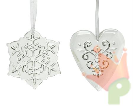 PENDENTE PER ALBERO CUORE/FIOCCO DI NEVE 2X8X9CM BIANCO DECORATO