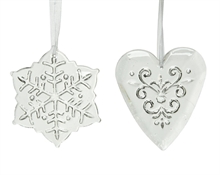 PENDENTE PER ALBERO CUORE/FIOCCO DI NEVE 2X8X9CM BIANCO DECORATO
