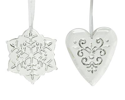 PENDENTE PER ALBERO CUORE/FIOCCO DI NEVE 2X8X9CM BIANCO DECORATO