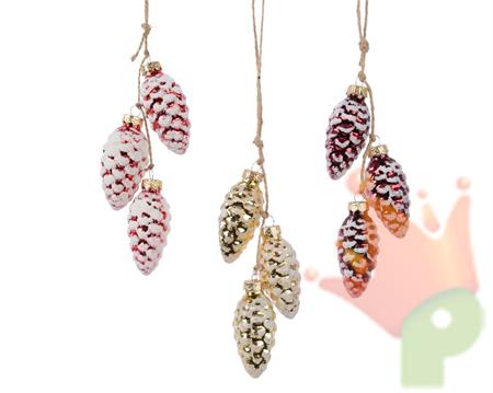 PIGNE PER ALBERO 3X6CM ROSA/FUCSIA/ORO 3PZ