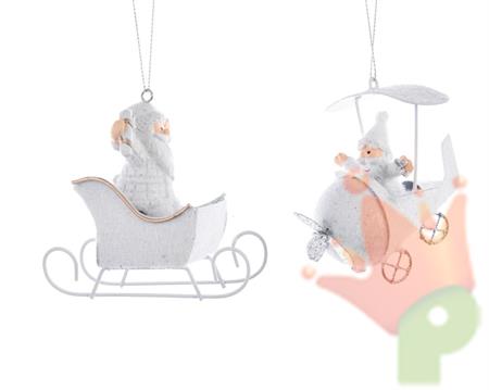 PENDENTI PER ALBERO IN FERRO BIANCO CON BABBO NATALE