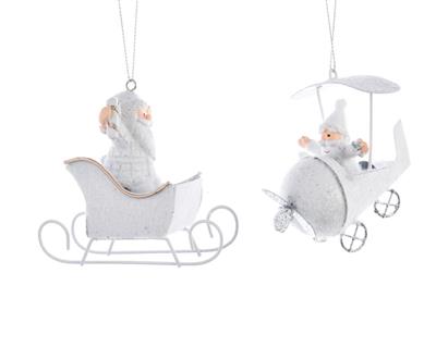 PENDENTI PER ALBERO IN FERRO BIANCO CON BABBO NATALE