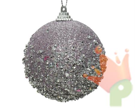 PALLINA DI NATALE LILLA CON GLITTER E DIAMANTINI ARGENTO