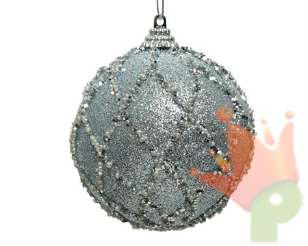 PALLINA PER ALBERO 8CM CELESTE CON GLITTER ATGENTO