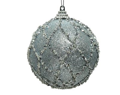 PALLINA PER ALBERO 8CM CELESTE CON GLITTER ATGENTO