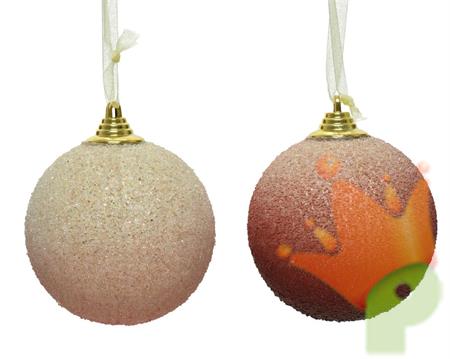 PALLINA DI NATALE CREMA/ROSSO GLITTER 8 CM