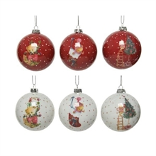 PALLINA PER ALBERO 8CM BIANCA/ROSSA CON DECORO ALBERO