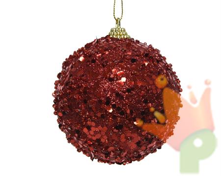 PALLINA DI NATALE ROSSA CON PAILLETTES 8 CM