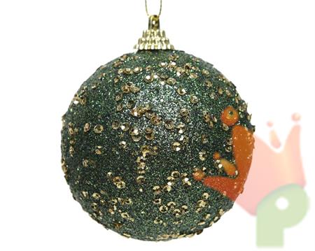 PALLINA DI NATALE VERDE CON PAILLETTES ORO 8 CM