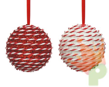 PALLINA DI NATALE DECORATA BIANCO/ROSSO 10CM 1 PZ