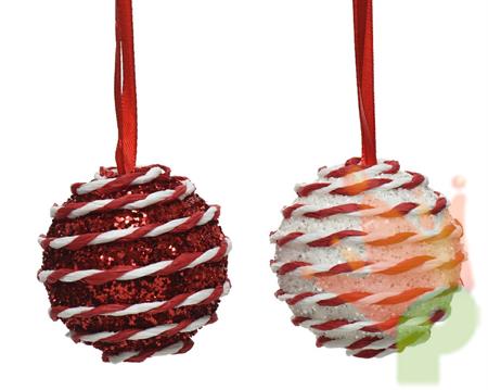 PALLINA DI NATALE IN FOAM DECORATA BIANCO/ROSSA 6 CM