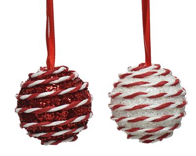 PALLINA DI NATALE IN FOAM DECORATA BIANCO/ROSSA 6 CM