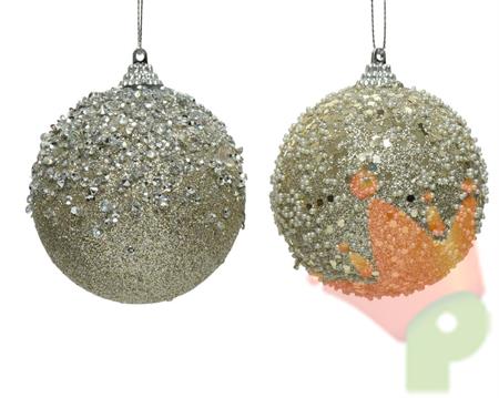 PALLINA PER ALBERO 8CM IN SCHIUMA CHAMPAGNE CON DIAMANTI/PERLINE