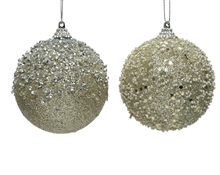 PALLINA PER ALBERO 8CM IN SCHIUMA CHAMPAGNE CON DIAMANTI/PERLINE