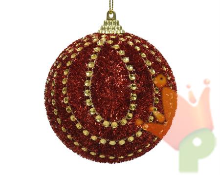 PALLINA PER ALBERO 8CM ROSSA CON STRASS ORO