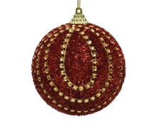 PALLINA PER ALBERO 8CM ROSSA CON STRASS ORO