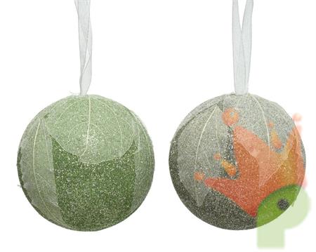 PALLINA DI NATALE DECORATA CON FOGLIE 8 CM