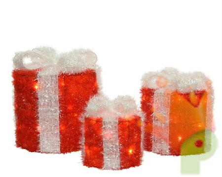 PACCHI REGALO CON 30/20/15LED ROSSO FIOCCO BIANCO
