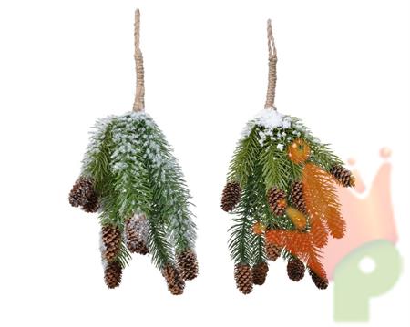 PENDENTE PER ALBERO GRAPPOLO DI RAMI E PIGNE DI PINO 17X37CM