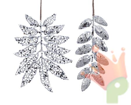 RAMETTO CON FOGLIE GLITTERATE ARGENTO 20CM
